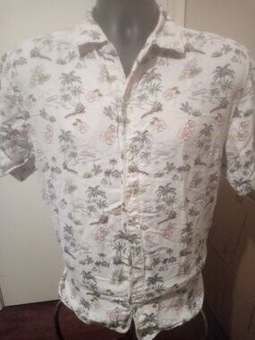 Tommy Bahama Mens Medium M Linen Cotton Short Sleeve Button Up Hawaiian Shirt